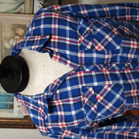 Womens Plaid button up Collared Blouse shirt top Blue L CROFT & BARROW B77 - Picture 6 of 12